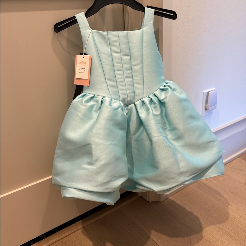 Girls' Aqua Party Dress - Elegant Sleeveless Bubble Skirt